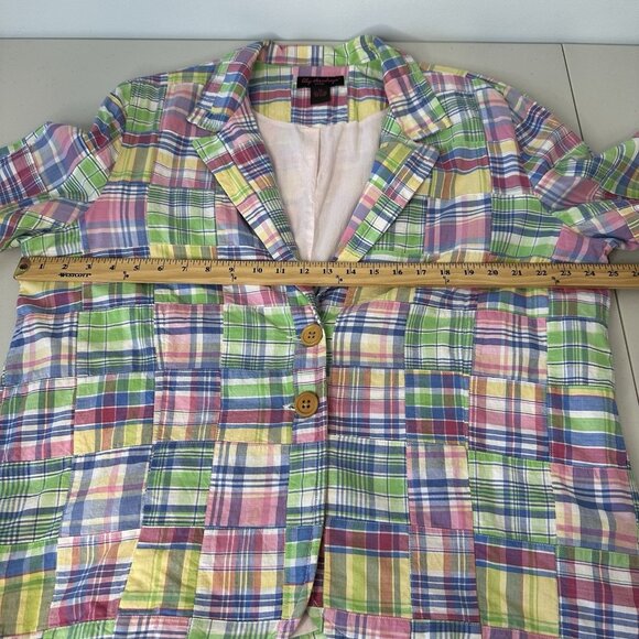 Lily Stanhope Madras Plaid Blazer Size 2X Cotton Pockets Preppy - Picture 6 of 10